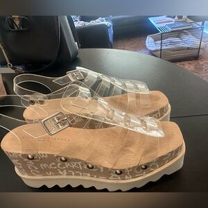 STELLA MCCARTNEY Elyse Transparent Logo Platform Sandals Crystal EU 38/ US 8